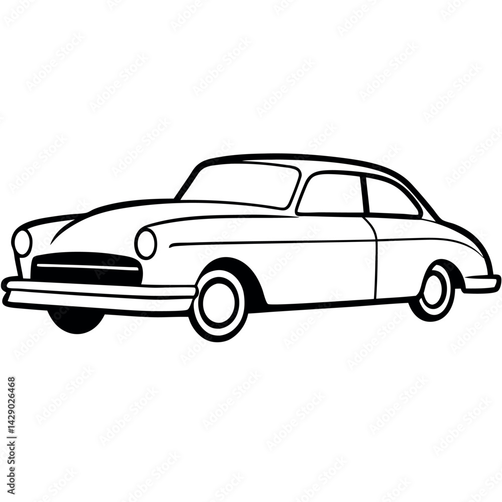 Naklejka premium Old Classic Car in Line Art Format – Clean Vector Icon with White Background