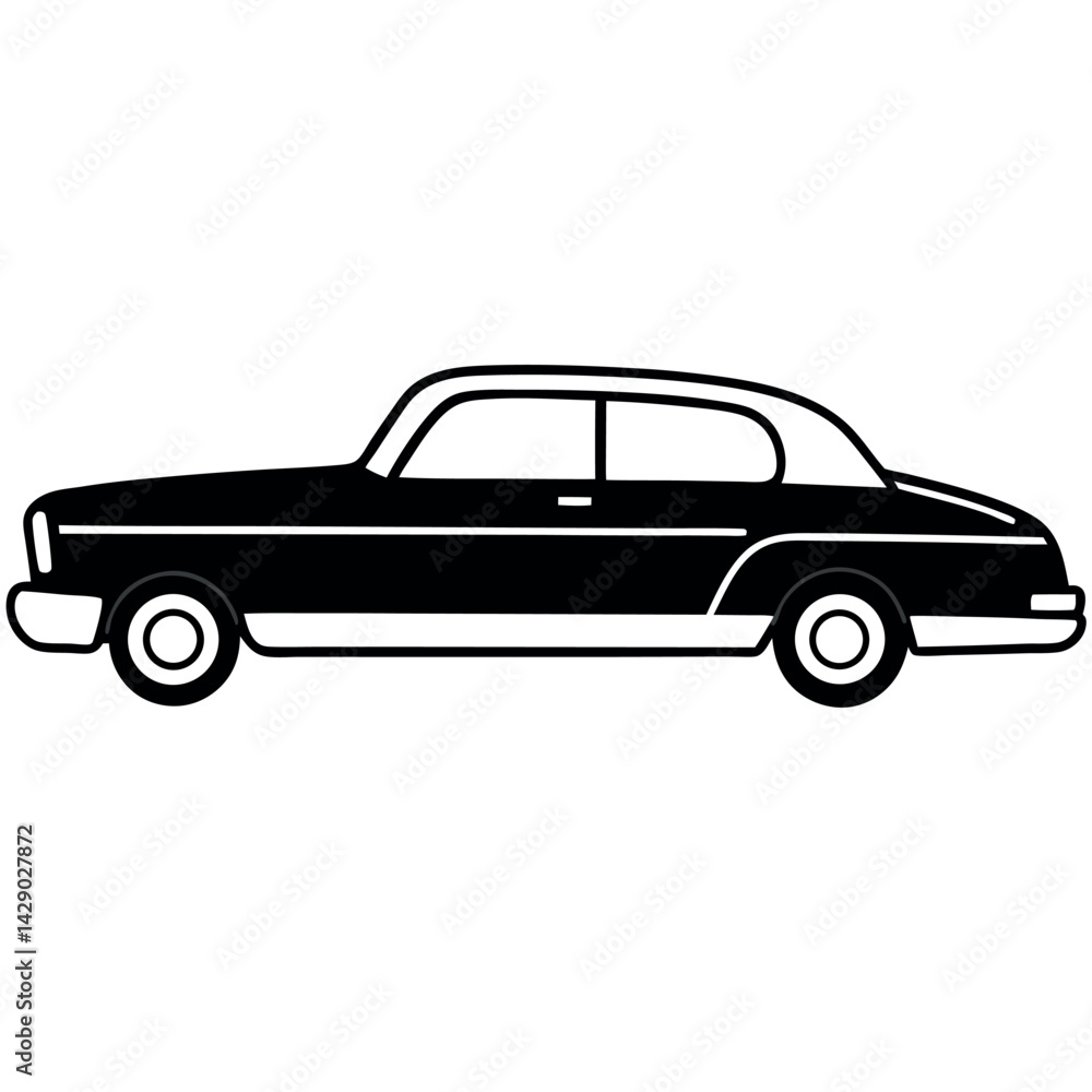 Obraz premium Retro Vintage Vehicle in Outline – Simple Line Art Design for Stock