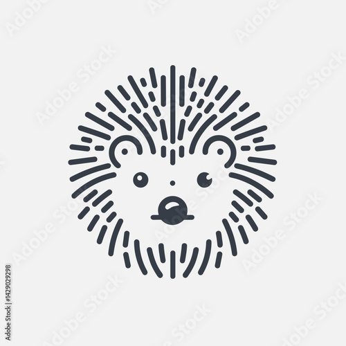 Stylized line art illustration of a hedgehog with spiky quills on a light background