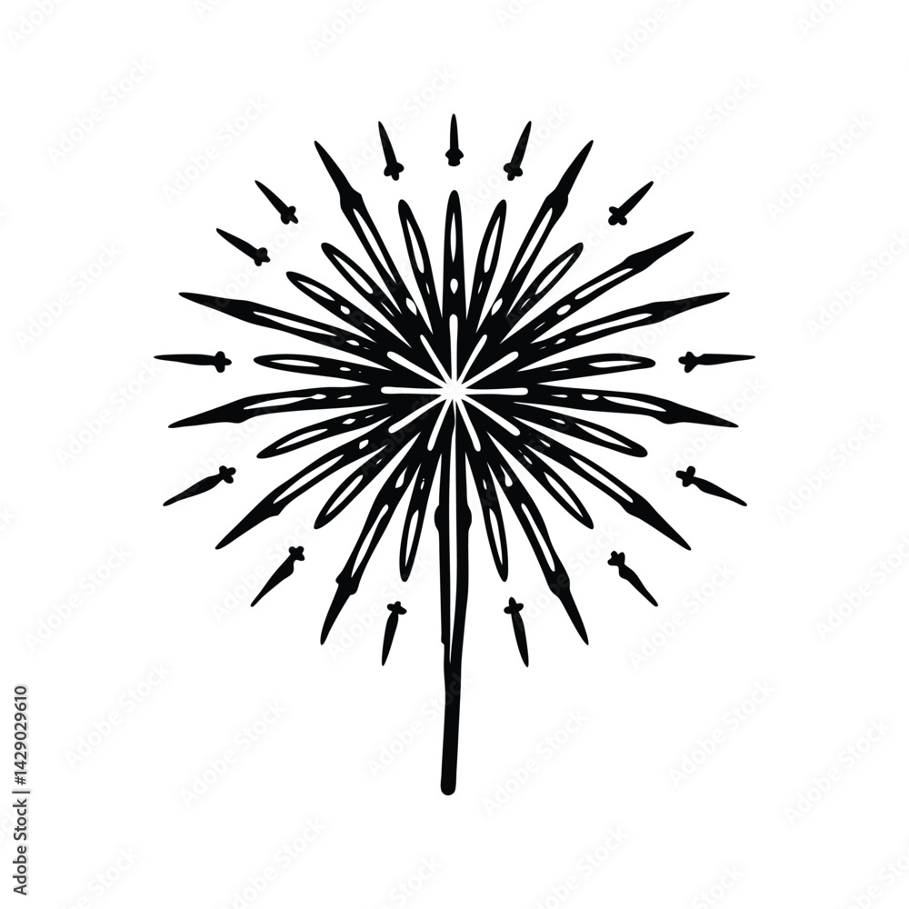 Fototapeta premium Hand drawn firework icon silhouette vector with white background