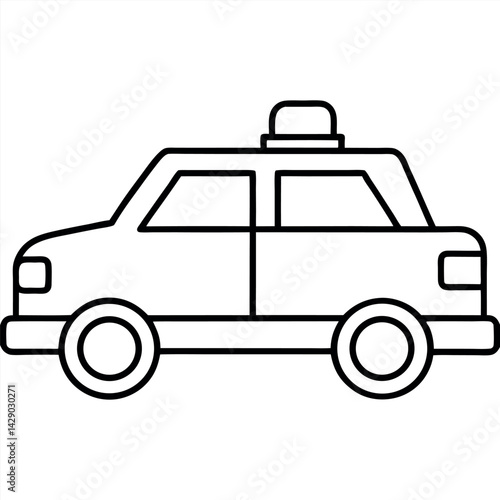 Side View of a Police Car in Outline Style – Black and White Vector Illustration