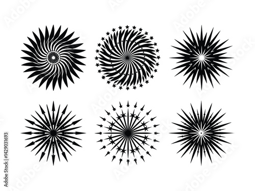 Spiky firework flare icon silhouette vector with white background