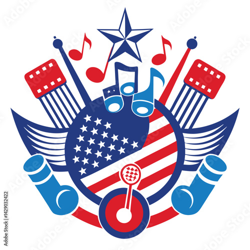 American patriotic music set vector design clipart on white background