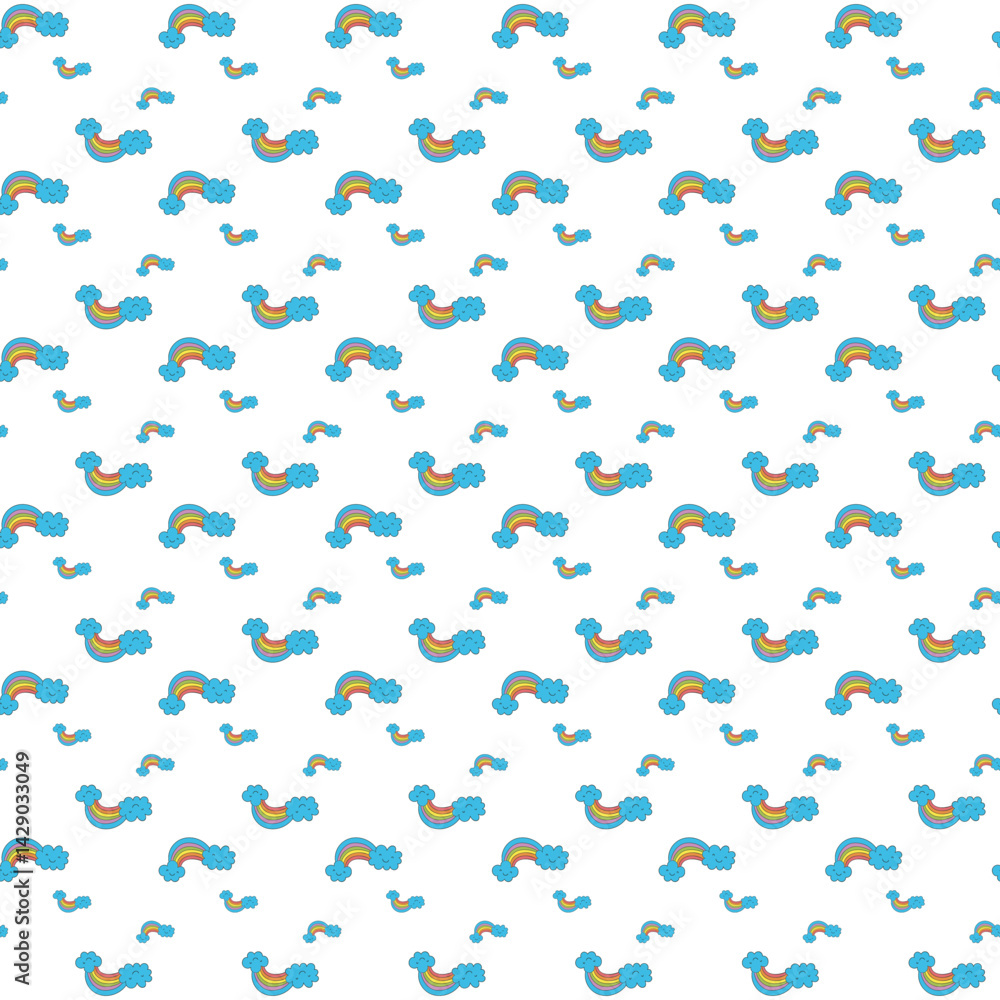 Seamless Pattern of Rainbows with Clouds in Vibrant Colors Seamless Pattern of Rainbows with Clouds in Vibrant Colors
