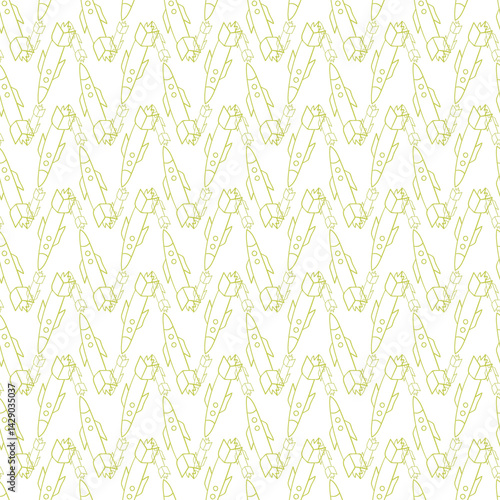 Seamless Pattern of Rocket Outlines in Green on White Background