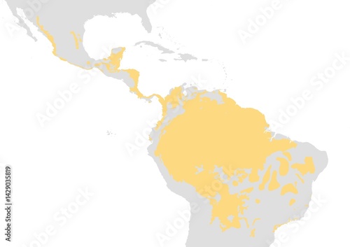 Obraz na płótnie Mapa de la distribución del jaguar (Panthera onca) en América w salonie