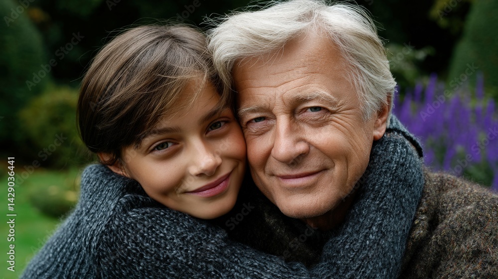 Fototapeta premium Grandparents with grandkids in summer garden