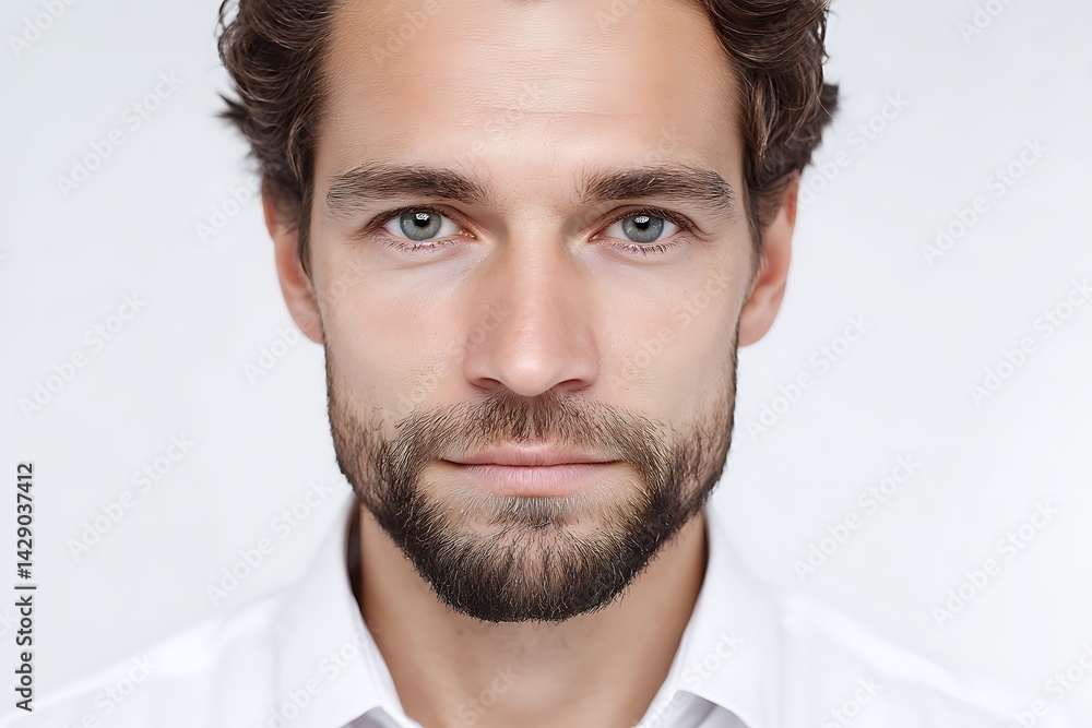 Obraz premium Close-up portrait of a handsome man with a beard and blue eyes.