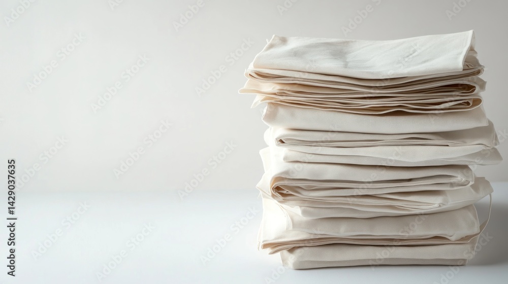 Stack of clean, folded white bedsheets
