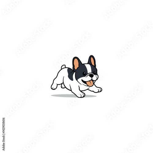Cute french bulldog white and black color running cartoon, vector illustration