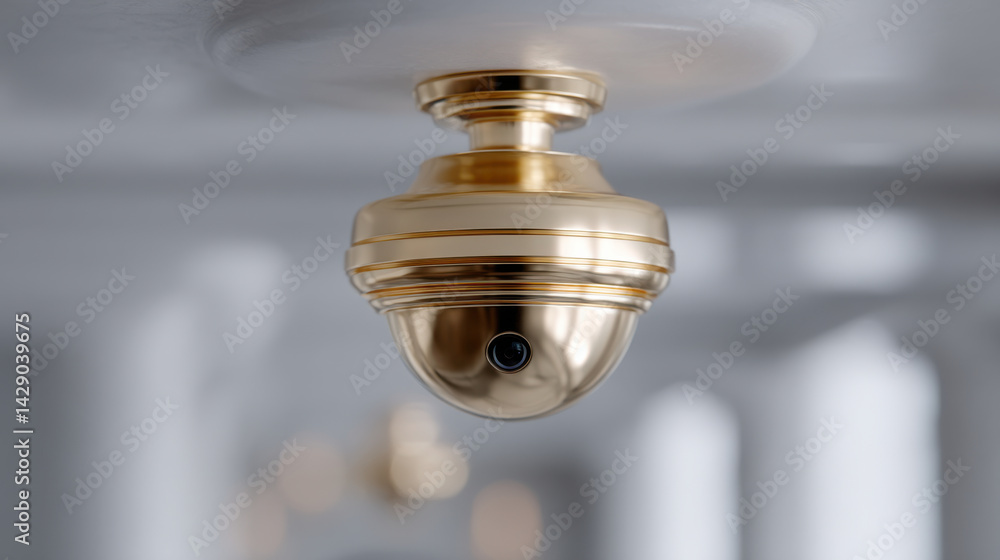 stylish golden ceiling ornament resembling security camera, adding touch of elegance to modern interiors stylish golden ceiling ornament resembling security camera, adding touch of elegance to modern interiors