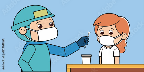 Medical Test. Cartoon Illustration of COVID.19 Swab Test