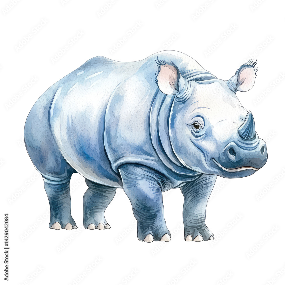 Fototapeta premium Isolated Watercolor Illustration of a Babirusa with a Soft Blue Gradient and Detailed Features