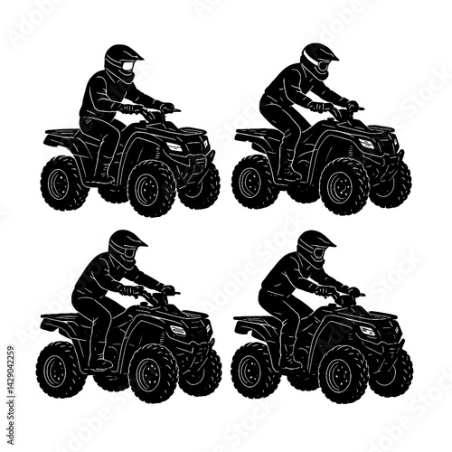 ATV Riders in Action – Vector Silhouette Illustration
