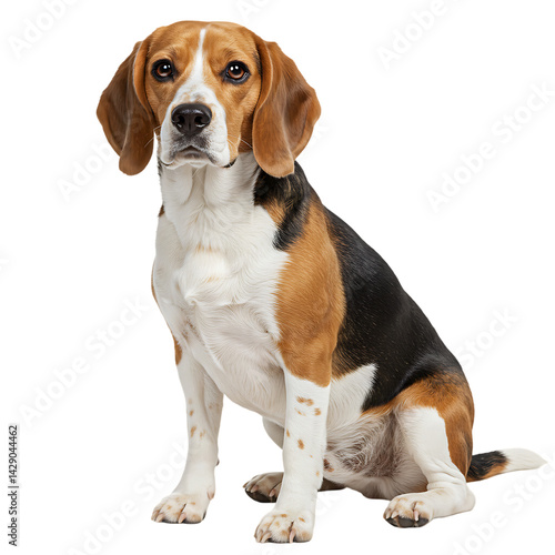 Beagle Dog Illustration Sitting Pose – Realistic Pet Animal on transparent background.