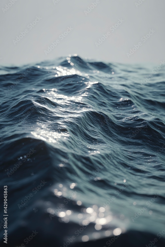 Serene Ocean Waves: A Textured Seascape in Moody Blues