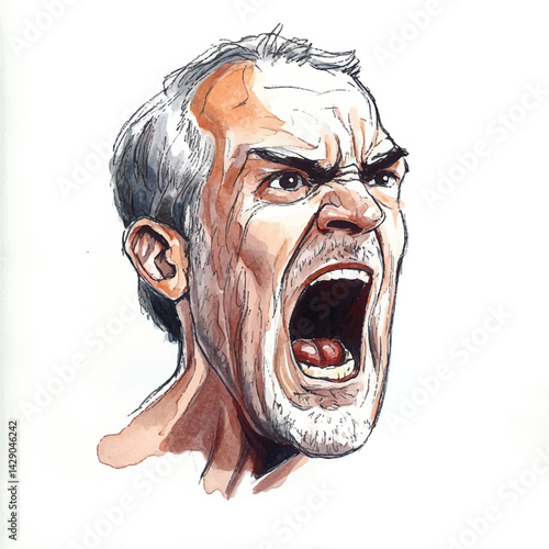 Watercolor copic marker concept sketch of dad yelling face