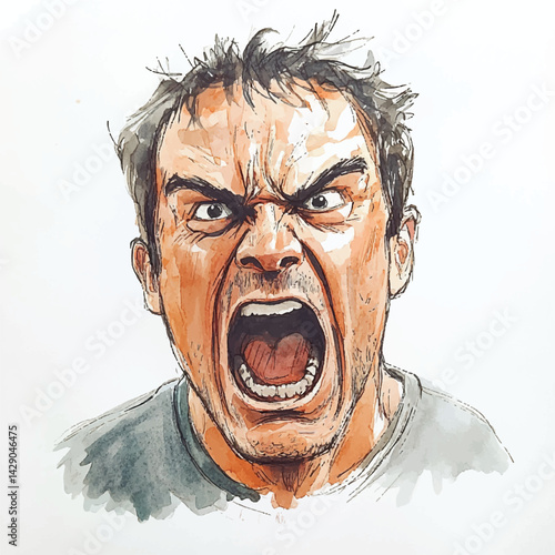 Watercolor copic marker concept sketch of dad yelling face