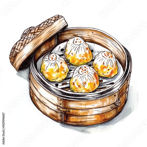 watercolor copic marker concept sketch of Dim Sum