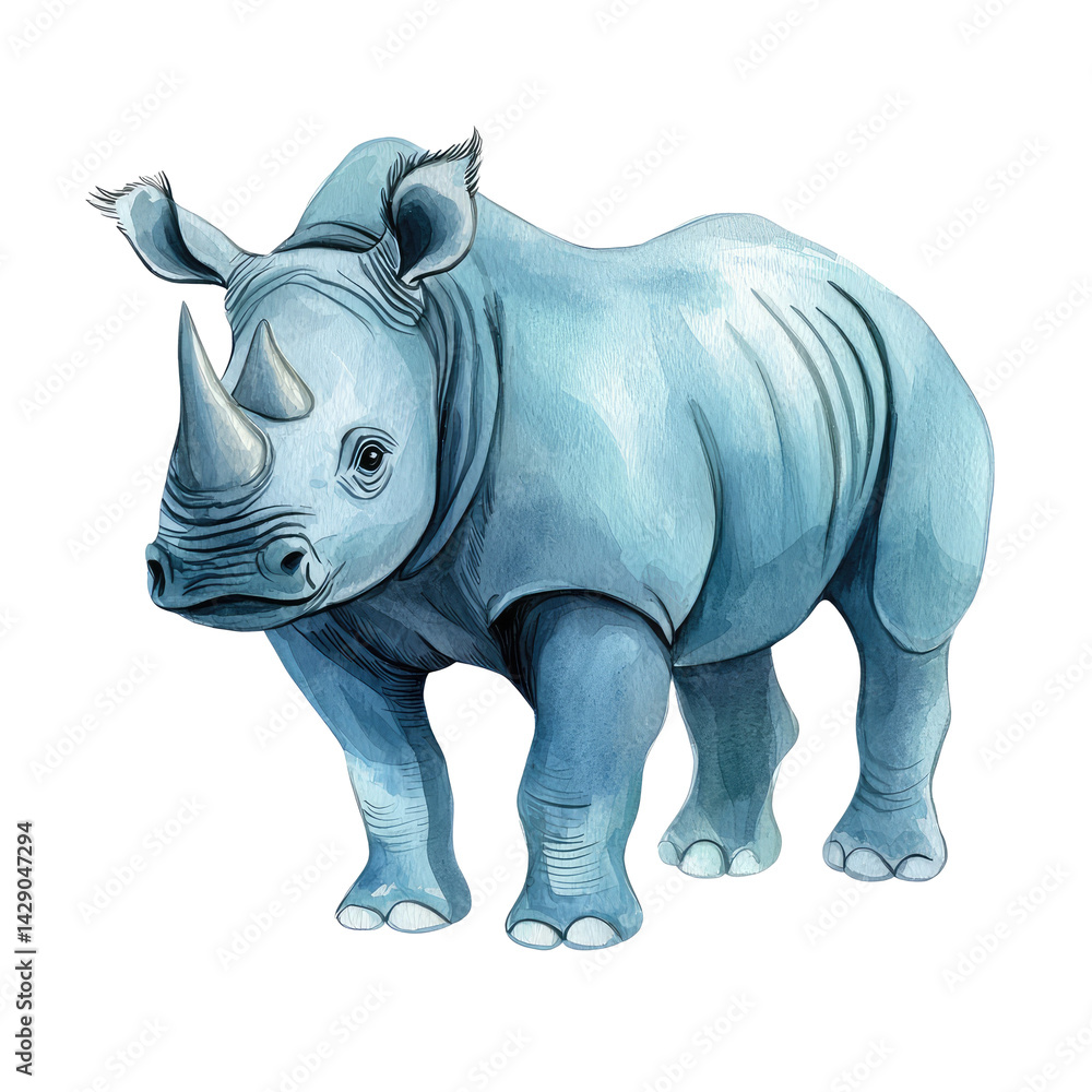 Fototapeta premium Isolated Illustration of a Blue Rhino on Transparent background with Unique Features and Detail