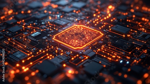 Glowing Circuit Board Close up of illuminated CPU and microchip technology