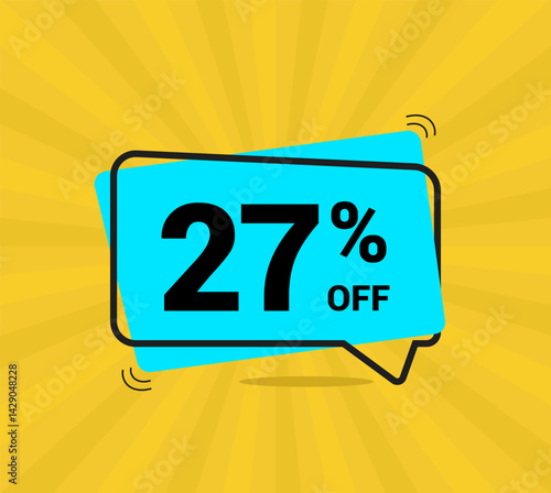 27% OFF sale, twenty seven percent. Coupon of Discount Price. Discount promotion. Banner for One percent off offers. Yellow and blue Design. Vector illustration.