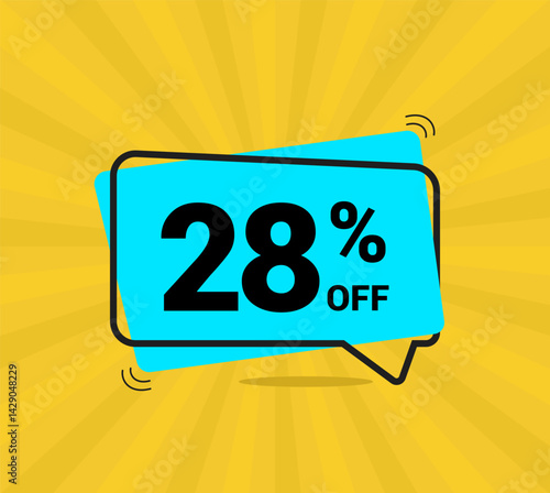 28% OFF sale, twenty eight percent. Coupon of Discount Price. Discount promotion. Banner for One percent off offers. Yellow and blue Design. Vector illustration.