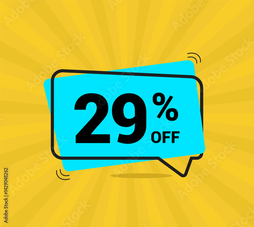 29% OFF sale, twenty nine percent. Coupon of Discount Price. Discount promotion. Banner for One percent off offers. Yellow and blue Design. Vector illustration.