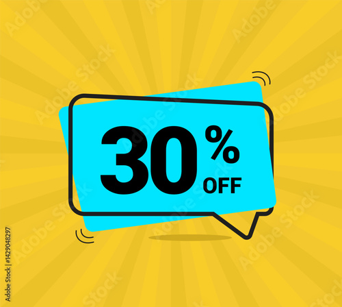 30% OFF sale, thirty percent. Coupon of Discount Price. Discount promotion. Banner for One percent off offers. Yellow and blue Design. Vector illustration.