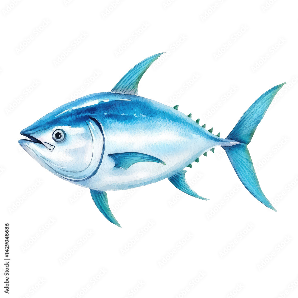 Fototapeta premium Isolated Bluefin Tuna Illustration with Detailed Features and Vibrant Blue Color Scheme
