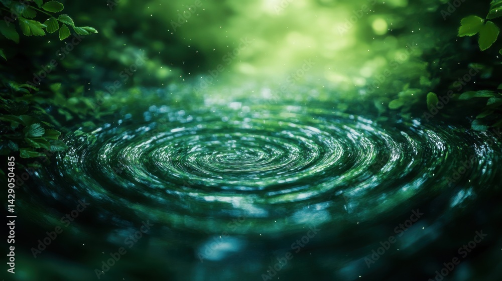 Enchanting Ripples in a Serene Forest Pool Magical Green Nature Background