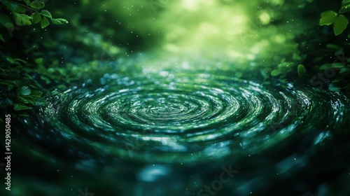Obraz na płótnie Enchanting Ripples in a Serene Forest Pool Magical Green Nature Background w salonie
