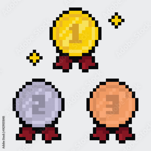 Pixel Medal Icons Gold, Silver & Bronze