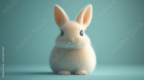Adorable Fluffy Baby Bunny Rabbit on Teal Background Easter Animal
