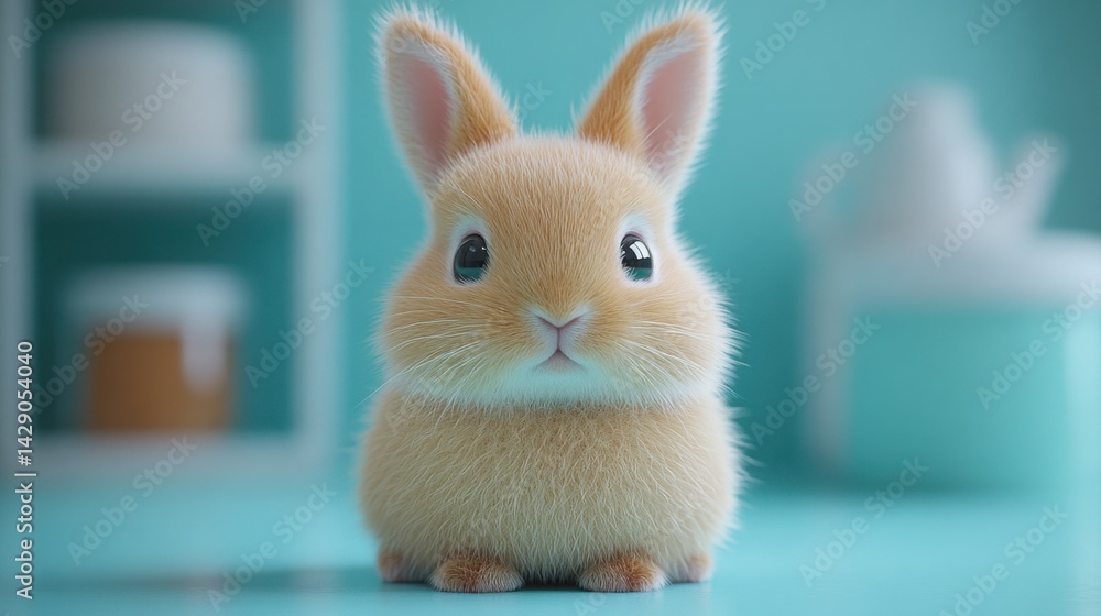 Adorable Fluffy Bunny Rabbit Cute Pet Animal Sitting on Turquoise Table