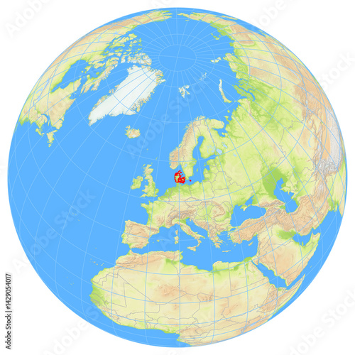 View of the earth from space showing the location of Denmark
