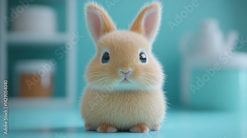 Obraz na płótnie Adorable Fluffy Bunny Rabbit Cute Pet Animal Sitting on Turquoise Table w salonie