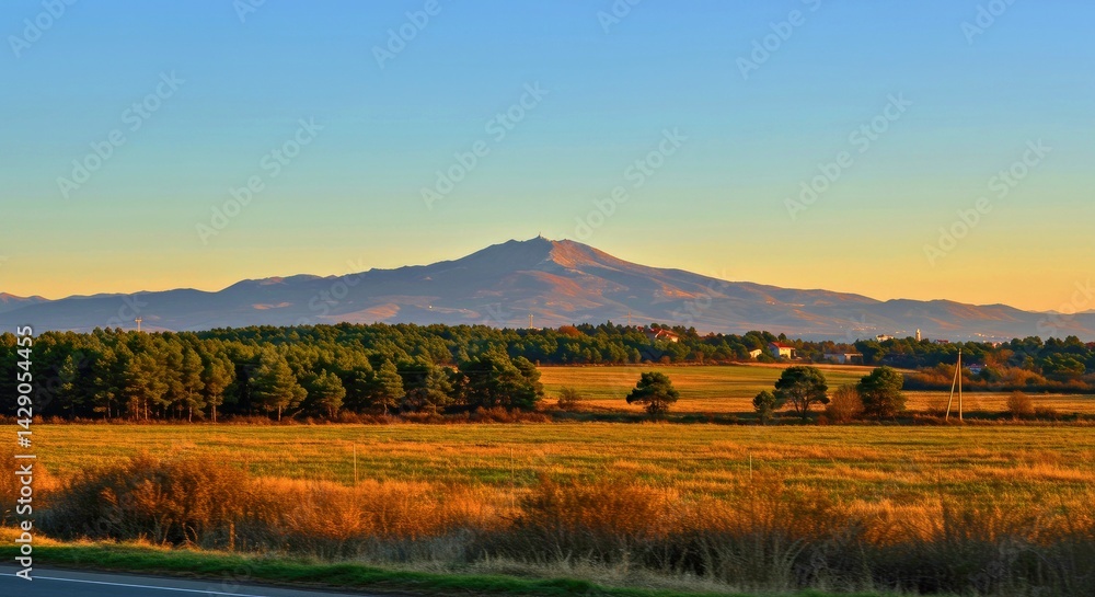 Obraz premium Rural Landscape Trees Fields Mountain Silhouette Background Roadside View Nature Scenery Travel Photo