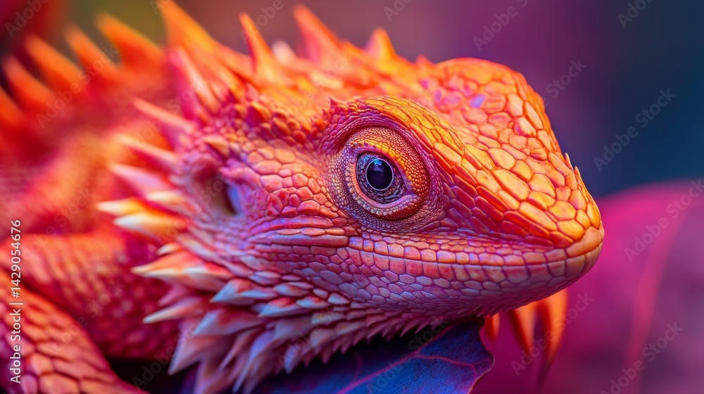 Obraz premium Pink and orange bearded dragon in neon light