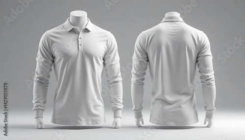 Long Sleeve Polo Shirt Mockup Displayed on Mannequins Front and Back