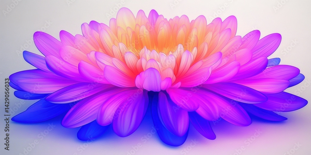 Obraz premium vibrant purple chrysanthemum flower with soft gradients of pink and yellow petals radiates