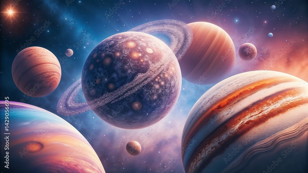 Vibrant planets in outer space with cosmic background