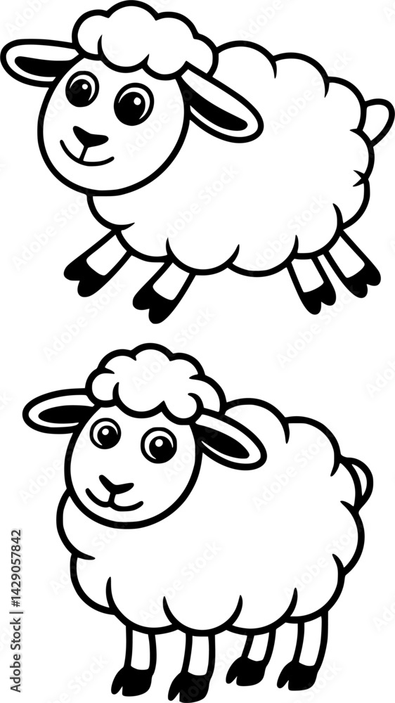 Vector Illustration of Two Cute Cartoon Sheep - Perfect for Farm-Themed Projects, Children's Books, and Nursery Designs Vector Illustration of Two Cute Cartoon Sheep - Perfect for Farm-Themed Projects, Children's Books, and Nursery Designs