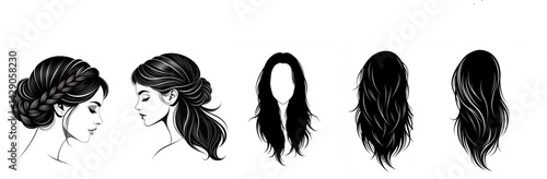 Black Hair Vector Art for Summer Women Design
