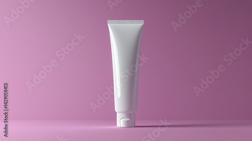 Obraz na płótnie White Cosmetic Tube Mockup on Pink Background Product Packaging Design Template w salonie