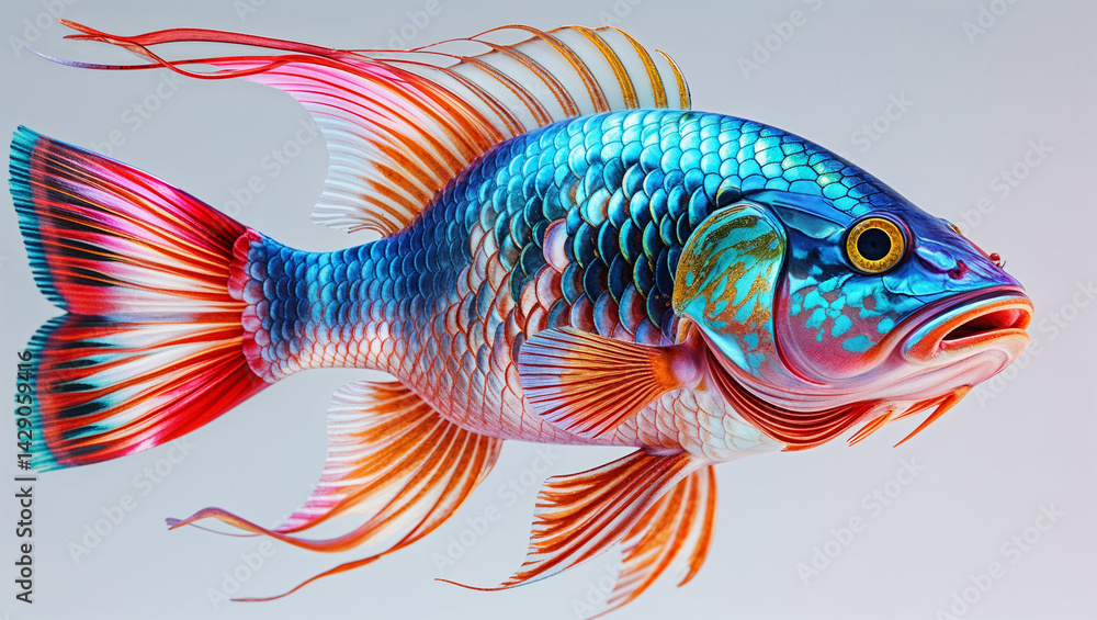 Fototapeta premium Vibrant colorful fish illustration aquatic animal marine life underwater creature