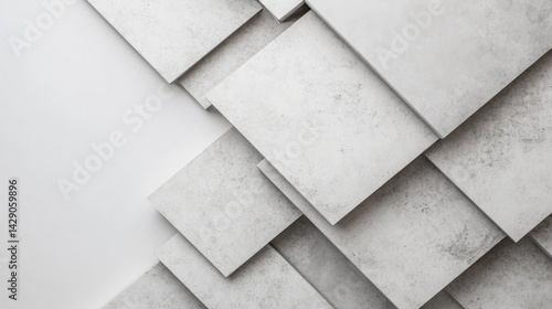 Abstract geometric pattern of stacked, light gray square tiles © muhammad