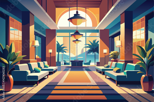 Luxury Tropical Resort Lobby. Ocean View & Relaxing Atmosphere