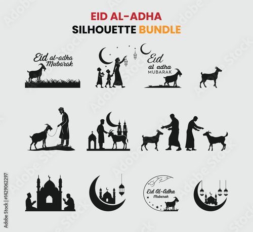 Eid al-Adha Silhouette Bundle.  Islamic Eid Silhouettes Pack.  Eid al-Adha Clipart Collection. Eid Mubarak.
