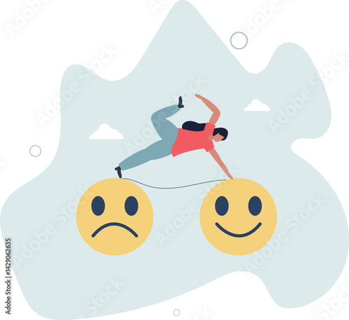 Relaxation make anxiety or stressed to happy, optimistic relief or metal illness therapy, bipolar disorder or mindful thinking concept. character life .